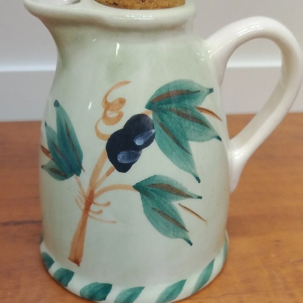 Williams Sonoma Ceramic Olive Oil Jug with Cork Lid Made In Portugal